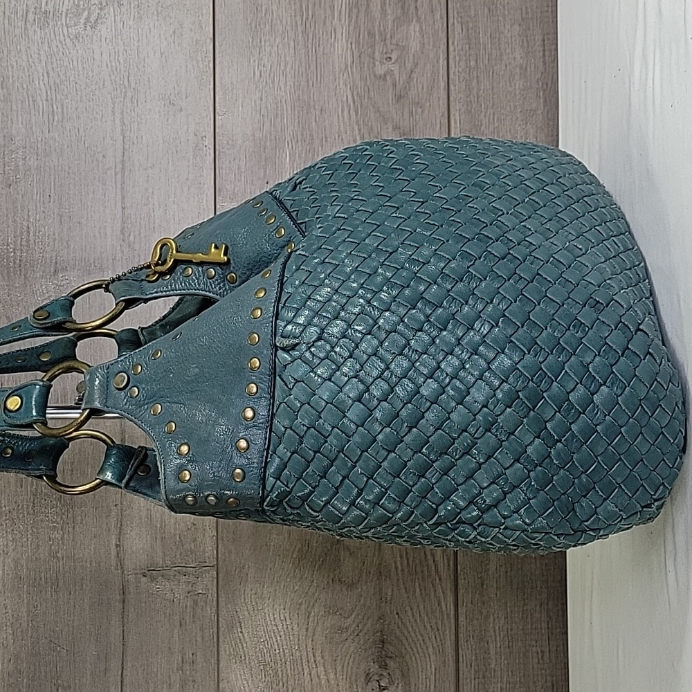 Fossil Teal Woven Hobo with Stud and Ring Accents - Picture 3 of 12
